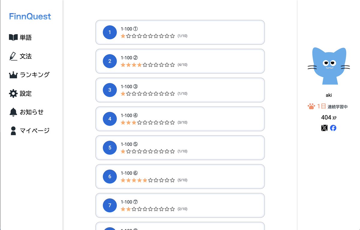 akisj0308's tweet photo. 日本語でフィンランド語の単語が勉強できるサイトを作りました！🇫🇮
毎日の学習記録もつくし、間違えた問題だけ復習もできます！
日本語訳は東海大教授の吉田欣吾先生の訳をベースに、JLPTN1持ちのフィンランド人に監修してもらいました🖋️
PCでもスマホでも大丈夫です。もちろん無料です！ https://t.co/1nAavvJESA