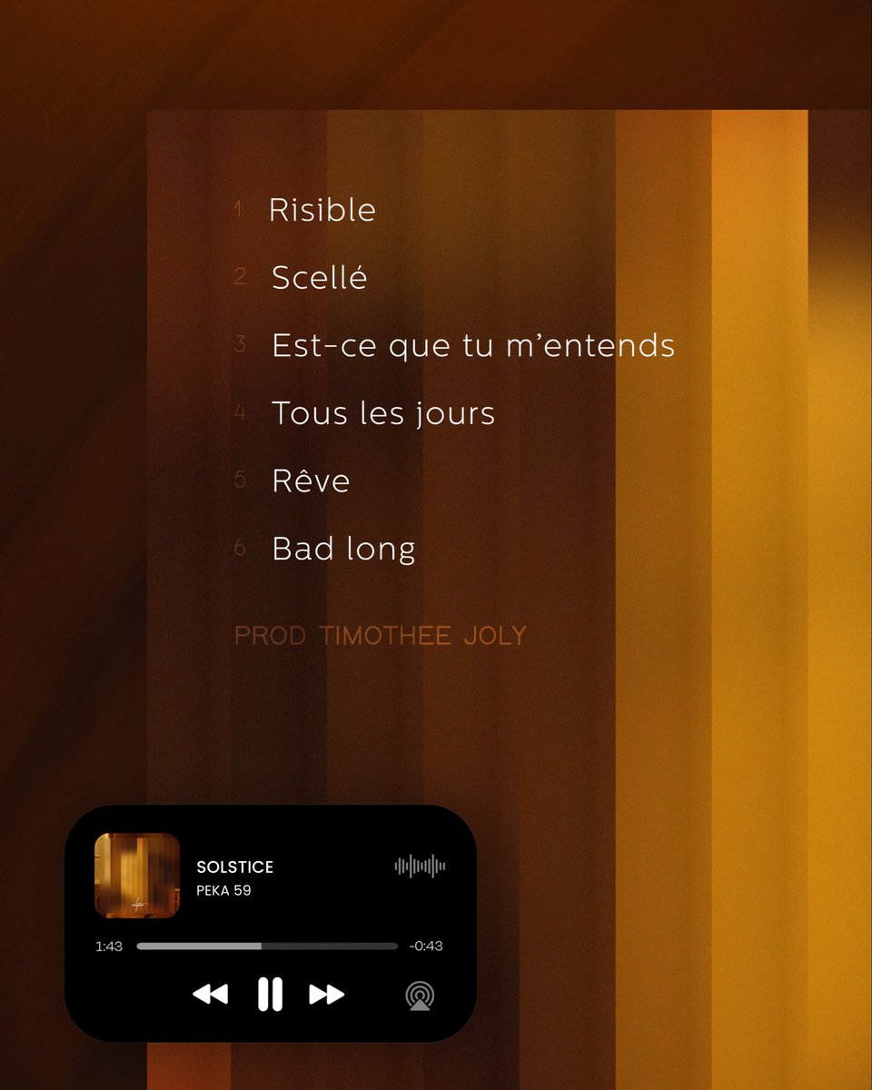 « Solstice » est disponible partout ☀️, il est à vous maintenant, écoutez et partagez le à fond !

Merci tous ceux qui ont participé à la construction du projet 🙏🏽🔥

linktr.ee/peka59