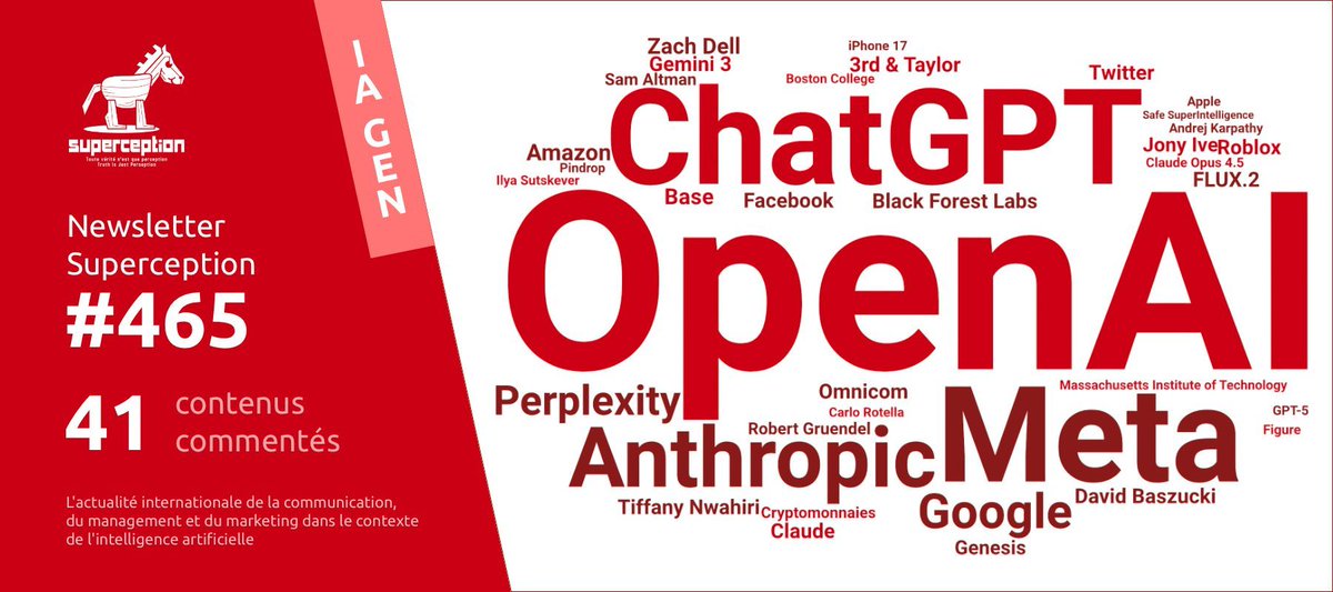 Cette semaine, 41 contenus dans la Newsletter Superception #465, l’analyse complète de l’actu internationale de la #communication, du #management et du #marketing dans le contexte de l’#IA. Pour vous abonner et gagner 15 heures de veille hebdomadaire : superception.fr/newsletter/
