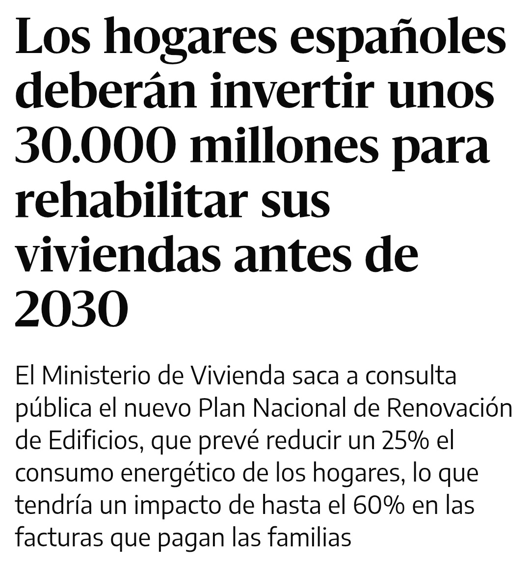 El nou pla oficial per acabar de rematar als propietaris:

Els propietaris hauran de pagar 30.000M€ de la seva butxaca.

Ens obliguen a pagar una reforma en profunditat que rondarà els 20.000–50.000€ per habitatge: façana, finestres, aïllament, calefacció…

Si no pots pagar:
-