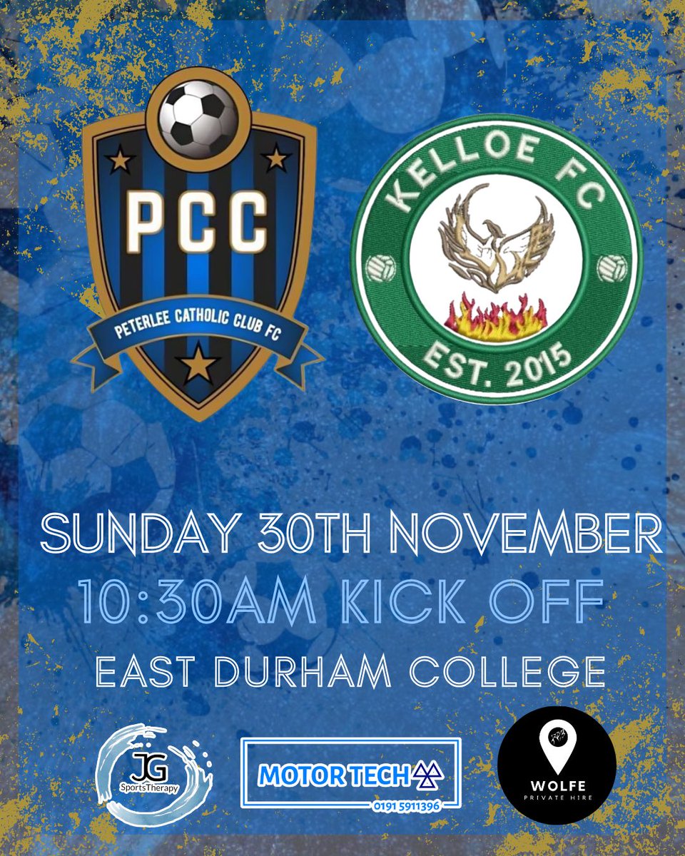 PCC v Kelloe 
📆 30/11/2025
📍 East Durham College (H)

First round of the county cup tomorrow as we host Kelloe. Our pitch was still looking like it would be unplayable this week, so we have moved the game over to East Durham College to ensure it’s on.

#PCC 🔵