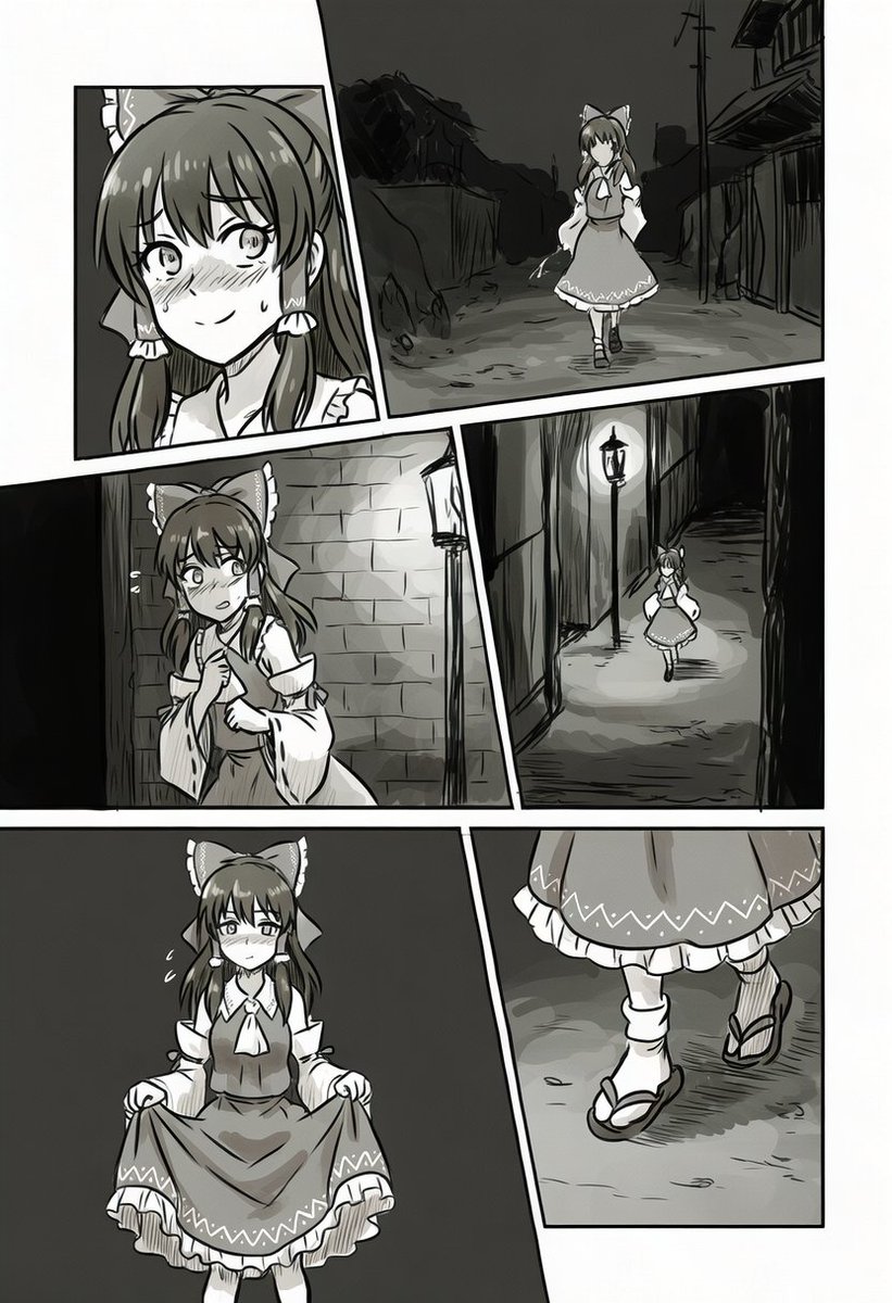 R18霊夢さん夜間露出徘徊。AI出力。 