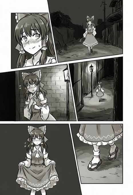 R18霊夢さん夜間露出徘徊。AI出力。 