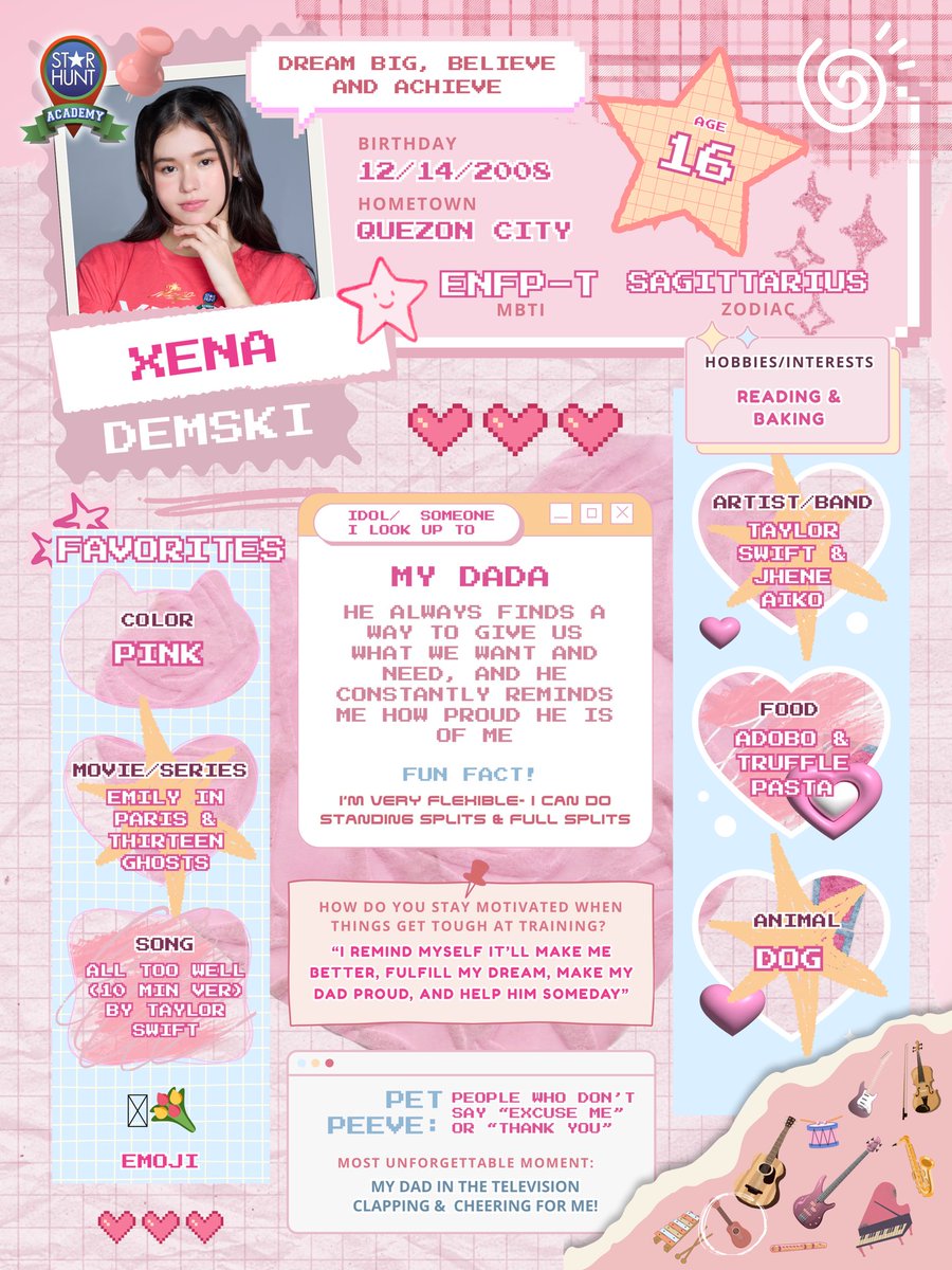 starhuntacademy's tweet image. A rising star has arrived! 💫

Introducing trainee Xena Demski from Star Hunt Academy. Peek into her personality, fun sides, and unique story! 

Don’t miss out! Their story is just starting! ✨