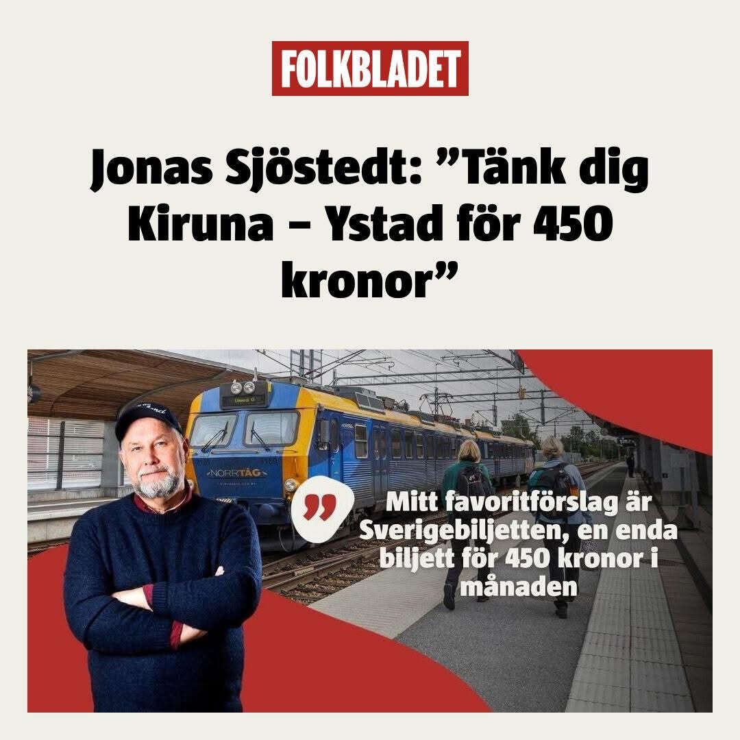 DavidJansson76's tweet photo. Om man #slutade #subventionera #flyget som släpper ut en massa avgaser i luften skulle man kunna mer #klimatsmarta och #miljövänliga #tåget kunna pressa ner biljettpriserna! Det skulle alla vinna på men….tågnätet behöver byggas ut rejält!

Det är skamligt att det är billigare att ta flyget än tåget när det borde vara tvärtom!

Det borde vara dyrare med korta flygresor om det går lika fort med tåget. Och….om man räknar in tiden man ska vara på plats på flygplatsen innan avgång tjänar man inte så mycket tid på att ta flyget mellan t.ex Göteborg och Stockholm / Arlanda! 

Även om jag inte röstar på #Vänsterpartiet har @jsjostedt en bra poäng här! 👍⤵️ Men jag tror inte på ett månadskort i tågtrafiken utan mer på att man, utan att skämmas, kan halvera priserna i tågtrafiken men även införa mer fasta priser!!!
