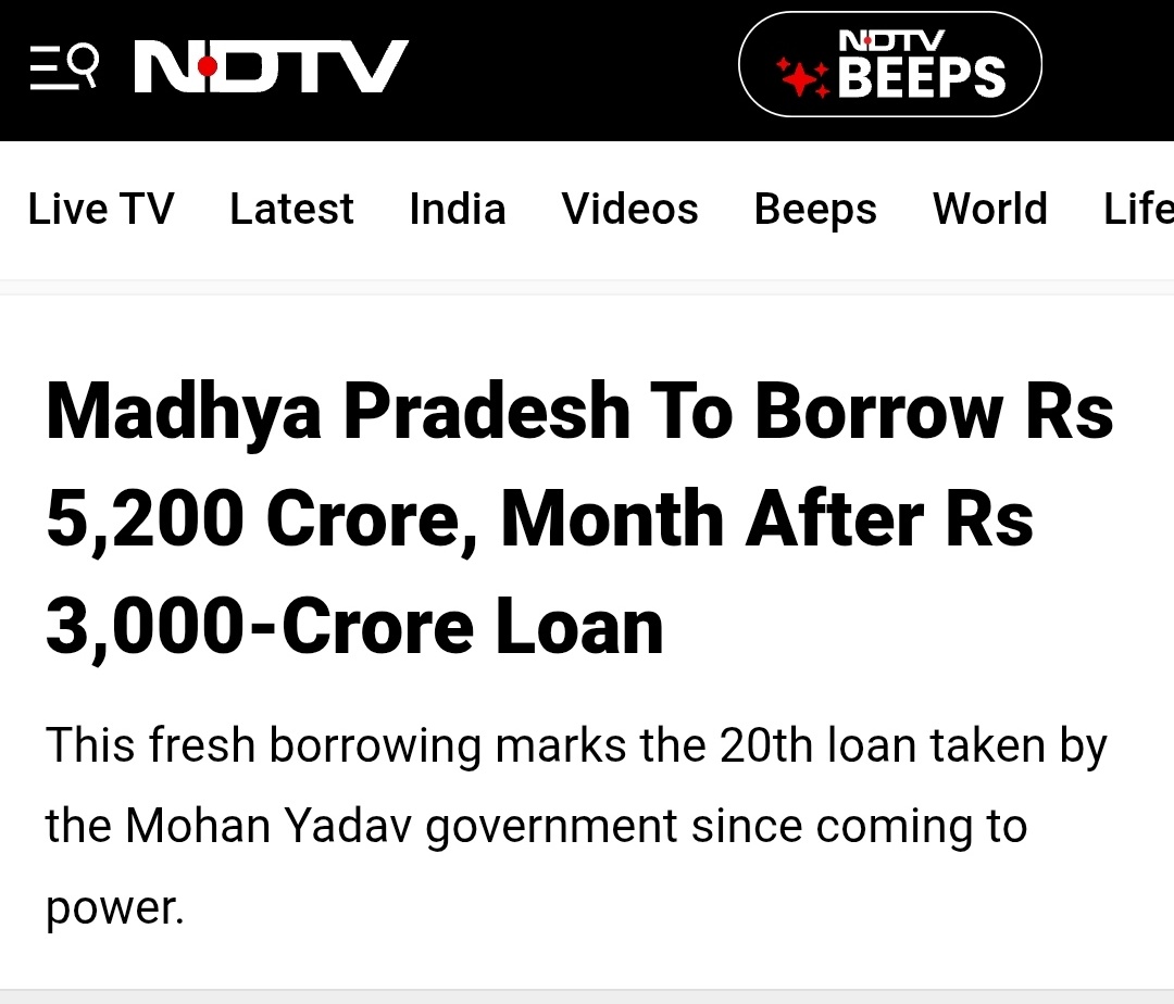 YTKDIndia's tweet image. Madhya Pradesh is basically running on EMIs now.

20 Loans since this Mohan Yadav government came to power. ₹5,200 crore borrowed right after taking ₹3,000 crore last month.

State debt now stands at ₹4.64 lakh crore.

And what is the CM busy with? Borrowing money for PR…