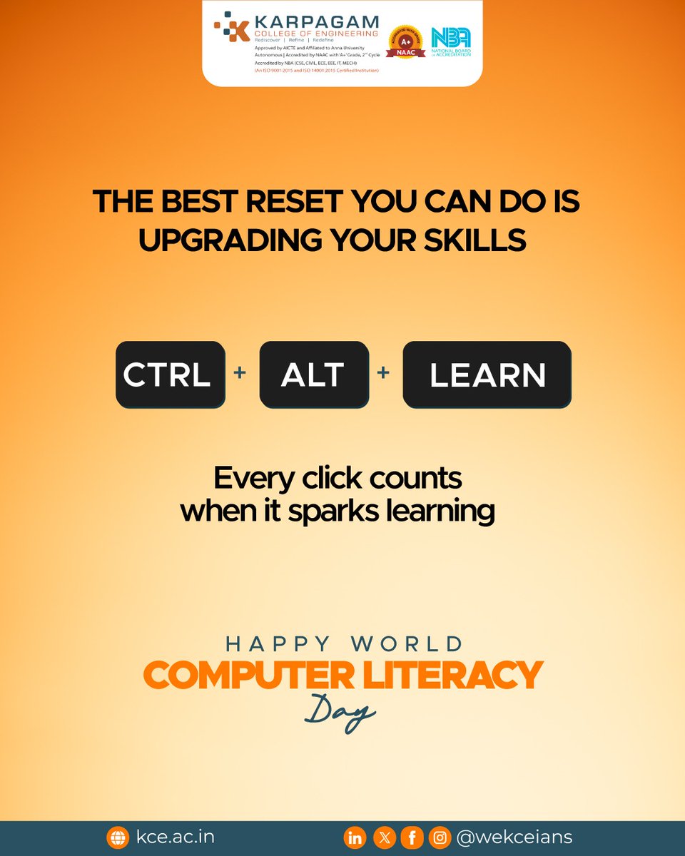 wekceians's tweet image. Happy World Computer Literacy Day!
Engineering isn’t just about machines—it’s about mastering digital tools. From CAD to coding, simulations to data analysis, computer literacy elevates every engineer. At KCE, we shape tech-driven minds.
 
#WorldComputerLiteracyDay #TechSkills