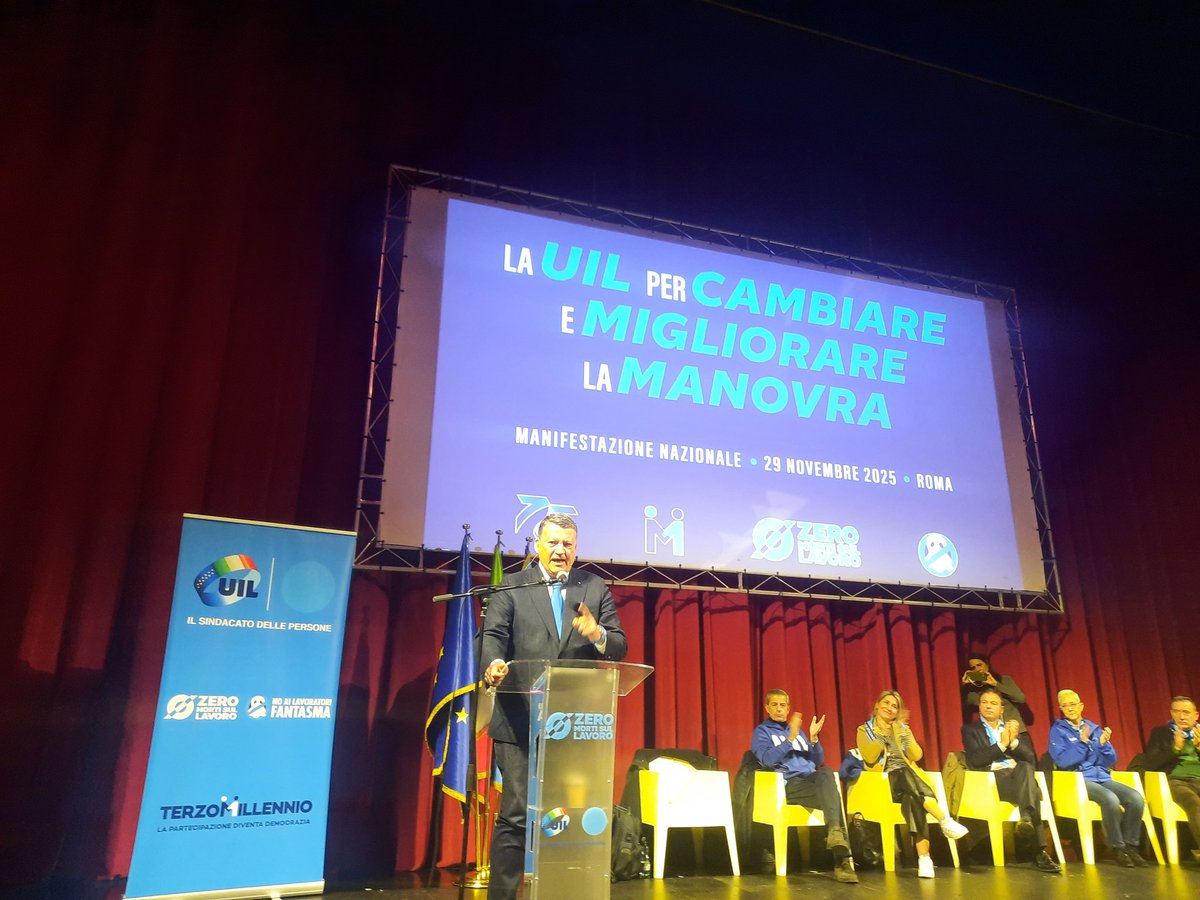 UilPiemonte's tweet image. Si è da poco conclusa, al Teatro Brancaccio a Roma, la manifestazione nazionale della UIL per cambiare e migliorare la manovra di bilancio 2026. Il Segretario Generale UIL, PierPaolo Bombardieri, ha chiuso i lavori della giornata.