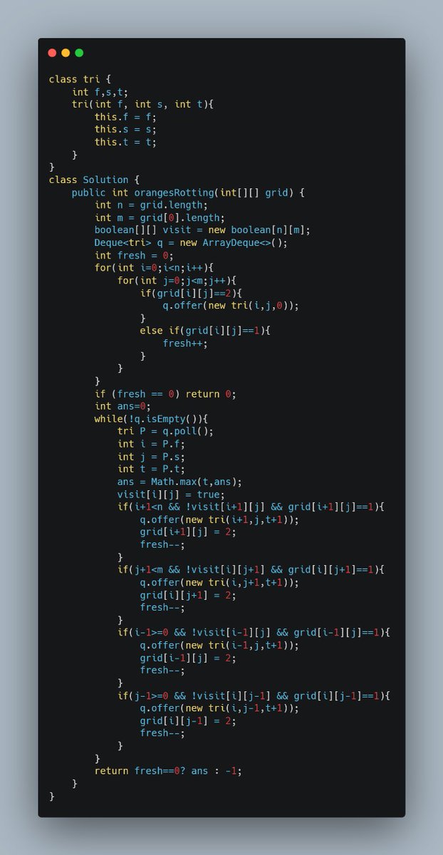 shamkyLearns's tweet image. Studying #Graph for placement 

Solved 4 LC questions based on BFS/DFS:
- 547. Number of Provinces.
- 200. Number of Islands.
- 994. Rotting Oranges.
- 733. Flood Fill.

#DSA #100DaysofDSA