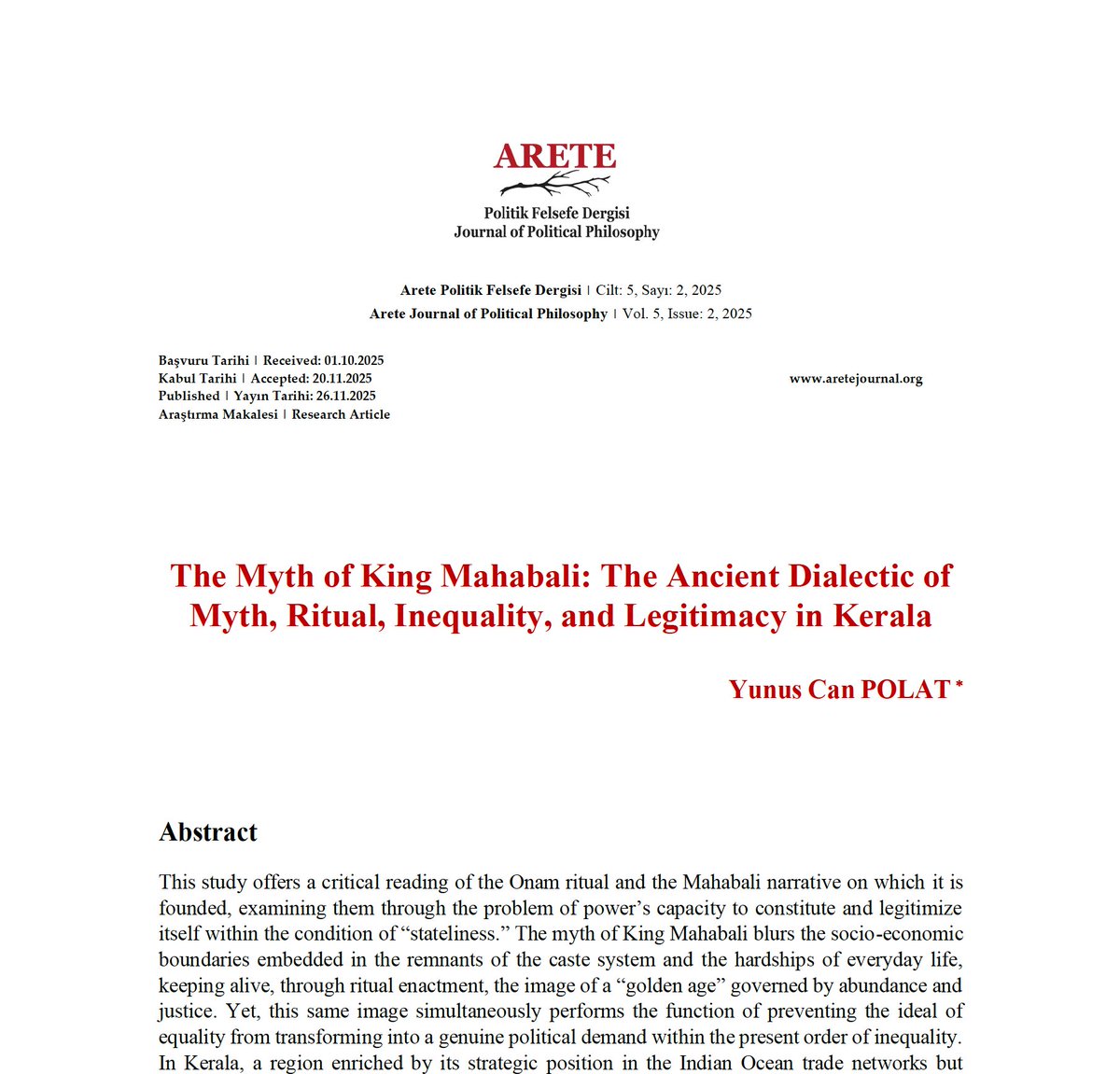 Arete Politik Felsefe Dergisi tweet media