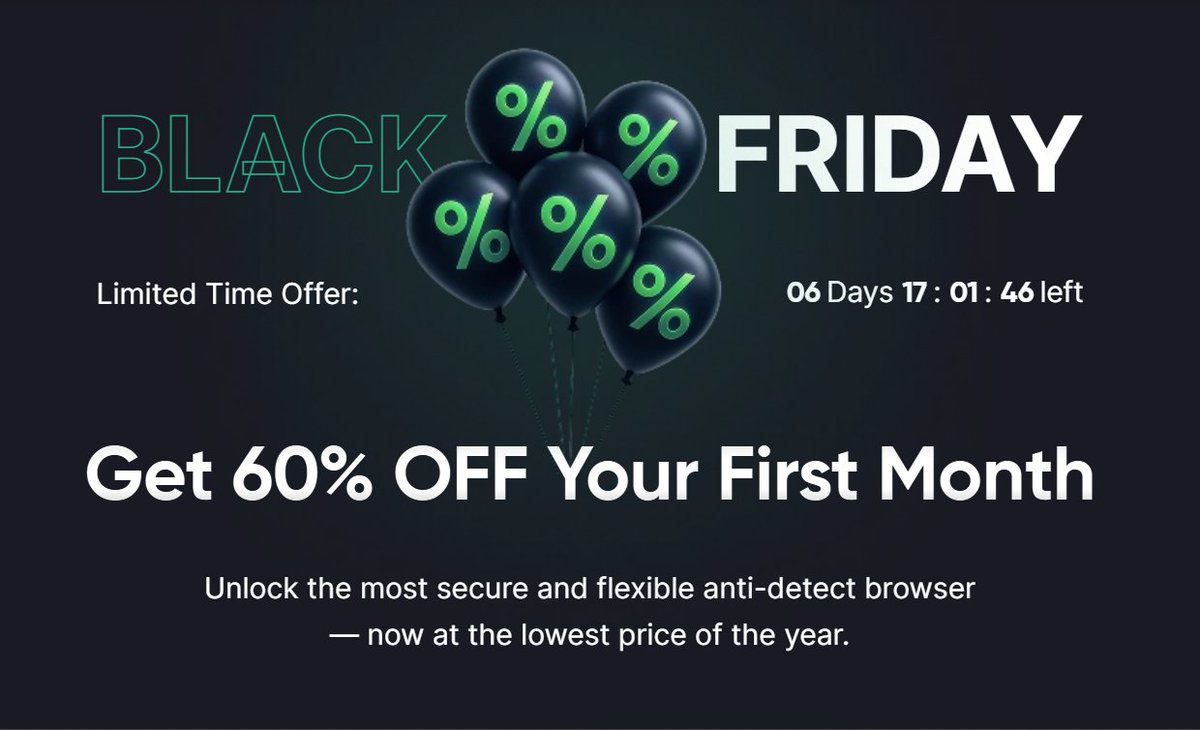 alifcoder's tweet image. Meet @gologinapp - Safely manage all accounts on one device.

Anti-detect browser for managing multiple accounts on one device without blocked access or password hassles.

60% OFF your first month with promo code BLCK60

Try here: <a style="text-decoration: none;" rel="nofollow" target="_blank" href="https://gologin.com/black-friday/">gologin.com/black-friday/</a>