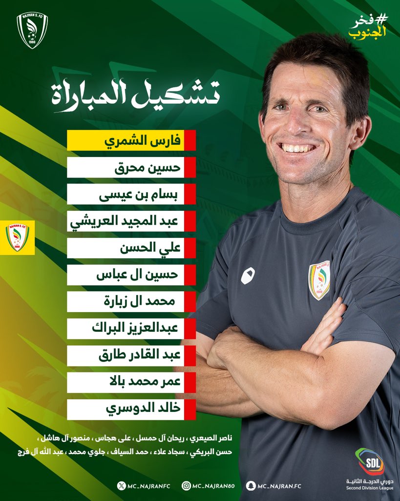 MC_NajranFC's tweet image. هنا قائمة #نجران الأساسية والاحتياطية في لقاء اليوم 🙏🏻💚

#نجران_الشرق   
#دوري_الدرجة_الثانية | #SDL
