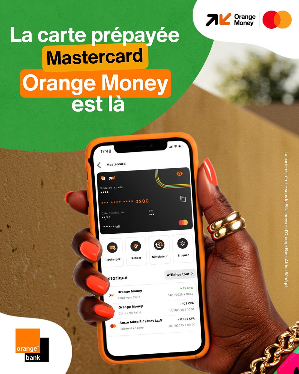 Votre carte prépayée Mastercard Orange Money est enfin là !

Paiements, achats ou abonnements en ligne :
tout est désormais possible avec votre carte 🤩.

Mettez à jour votre application Max it et activez-la gratuitement dès maintenant pour en profiter pleinement.