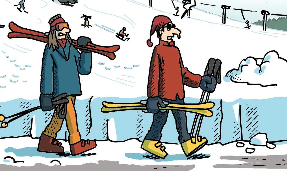 Italien führt eine Helmpflicht für Skifahrer ein 
«Und in der Schweiz?» «Nicht nötig – wir haben nur wenige italienische Skifahrer.» 
infosperber.ch/gesellschaft/i… 

© Herrmann in der «Tribune de Genève»