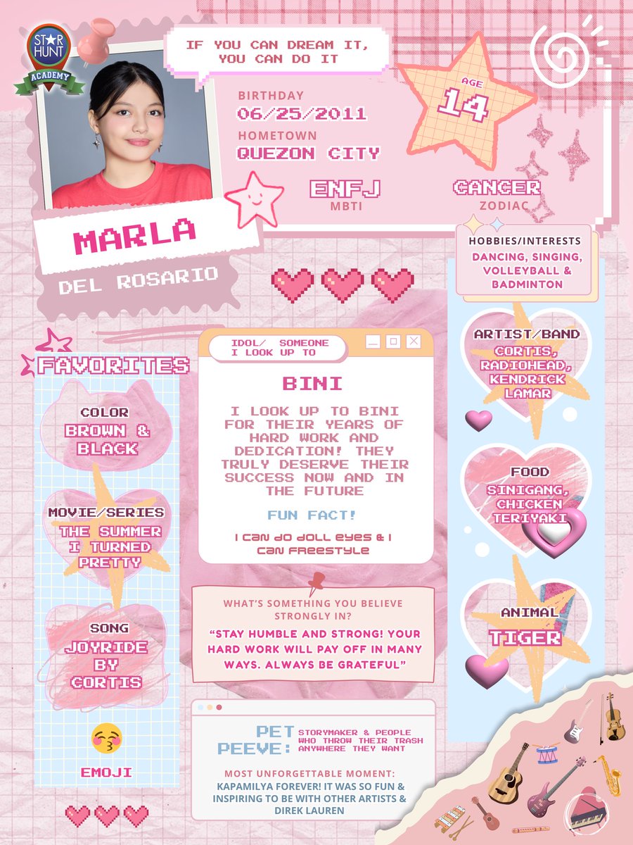 starhuntacademy's tweet image. A rising star has arrived! 💫

Introducing trainee Marla Del Rosario from Star Hunt Academy. Peek into her personality, fun sides, and unique story! 

Don’t miss out! Their story is just starting! ✨