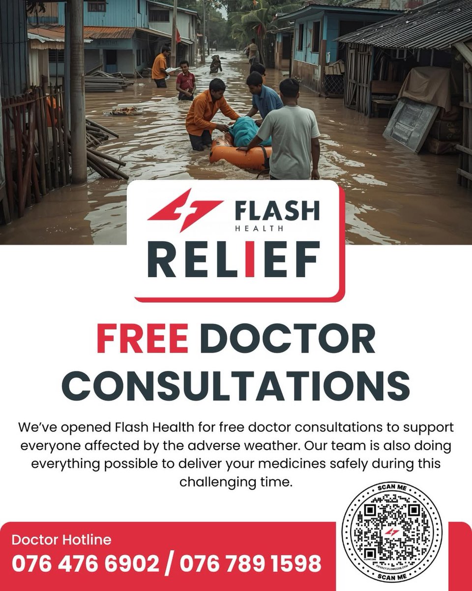 Message via <a href="/FlashHealthSL/">Flash Health</a>
Call 0764766902 / 0767891598 / 0774268401 for FREE doctor support or access the same via the app appdownload.flash.health

#CycloneDitwah #lka