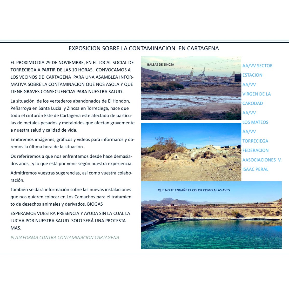 🇩🇰Participando como una vecina más en la reunión de los vecinos y vecinas del Sector Estación, Virgen de la Caridad, Los Mateos y Torreciega unidas en la Plataforma contra la Contaminación de Cartagena.
Llevamos 40 años soportando la contaminación por metales pesados y ahora se