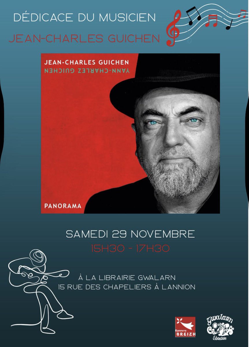 😊🔥❤️🎩Dédicace du nouvel album « Panorama « Ce samedi 29 novembre de vous donne rdv à Lannion à la Librairie Gwalarn.
J’aurai le plaisir de vous faire une petite griffouille .
Je serai présent de 15h30 à 17h30.
Au plaisir de vous voir 💿🤟🎩
<a href="/GwalarnLibraire/">Librairie Gwalarn</a>