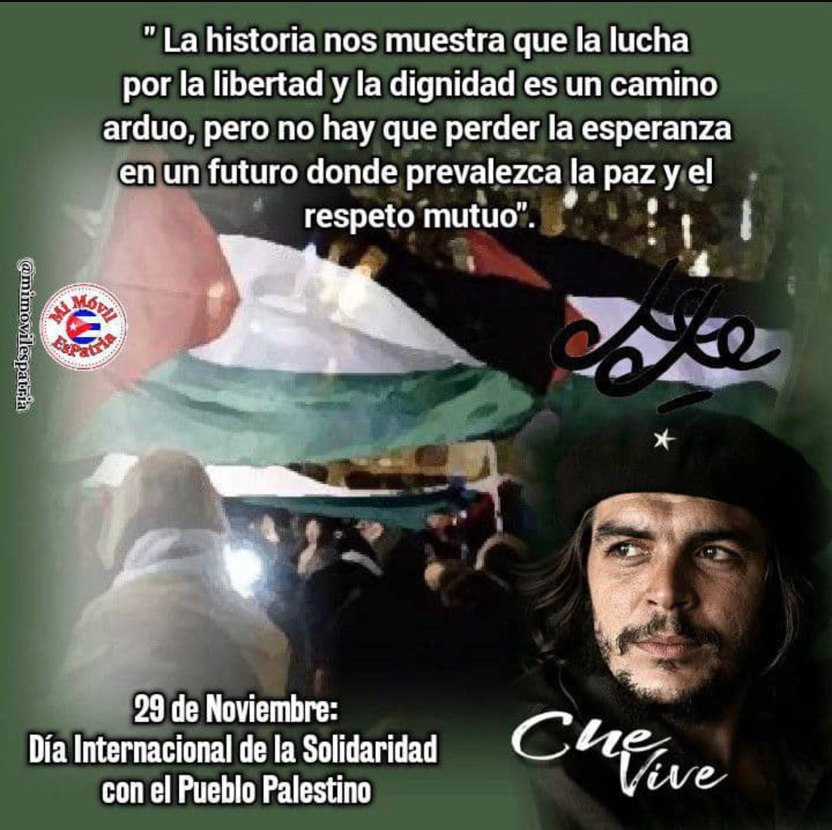 comunemproyVC's tweet photo. “ … pero no hay que perder la esperanza en un futuro donde prevalezca la paz y el respeto mutuo”. #FreePalestina #CubaConPalestina #CheVive https://t.co/Dw8J5sdod9