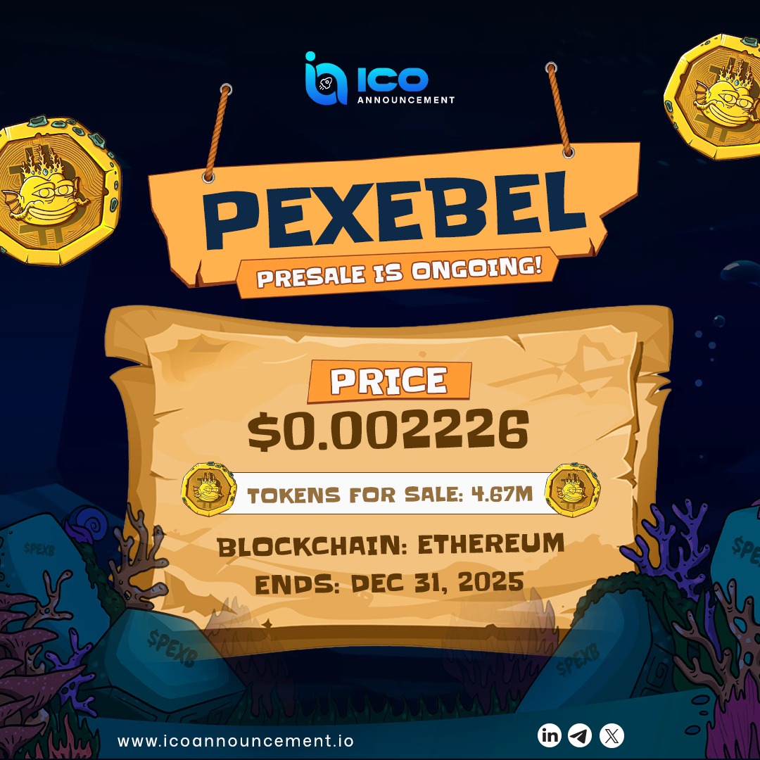ICOAnnouncement's tweet image. 🔥 PEXEBEL $PEXB Presale is live - enter the Ethereum meme kingdom early before the next big breakout!

Explore More Visit: icoannouncement.io/crypto-presale…

#PEXB #Pexebel #CryptoPresale #MemeCoinSeason #EthereumL2 #Web3Community #CryptoLaunch #PresaleAlert #BlockchainEcosystem @pexebel