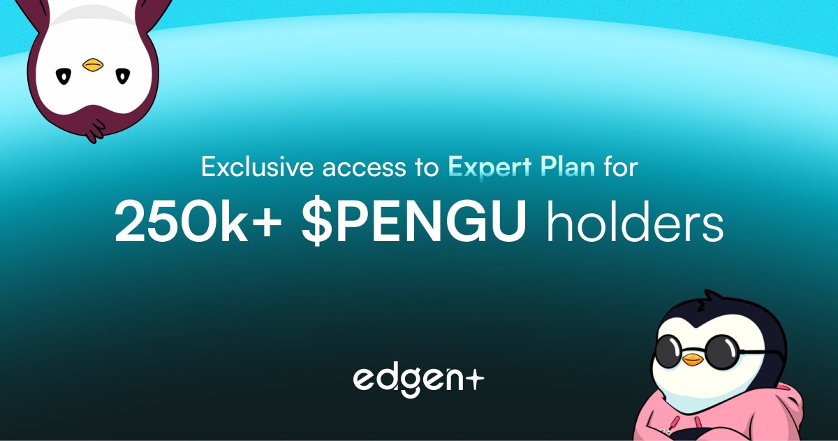traguy25's tweet image. Pudgy NFT fam got Phase 1…
Now Phase 2 is for the true $PENGU grinders.
Holding 250k+ tokens?
Edgen+ just opened the doors to the Expert Plan for you. 🚪💡
Real utility. Real IP belief. 

#Web3Tools #CreatorEconomy #TokenUtility #PudgyEcosystem #EdgenPlus 

CTTO: @EdgenTech
