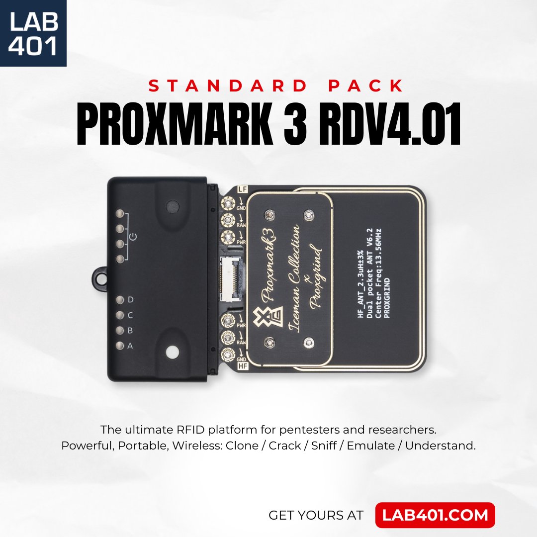Lab_401's tweet image. RDV4.01 🔐 Optimized for pentesters: pocket-sized &amp;amp; covert, modular antennas, status LEDs, Android-ready via Project Walrus &amp;amp; expandable with BLE/WiFi for stealth ops. l.lab401.com/iOUdJ 
#LAB401 #proxmark3 #RFID #infosec #pentesting #redteam