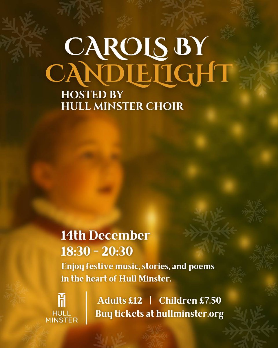 HullMinster's tweet image. Join the Hull Minster Choir for their magnificent annual Christmas concert and fundraiser on Sunday, December 14th! 🎄

100% of sales support our Choir!

Book your tickets now: tinyurl.com/HMCarolsByCand…

#CarolsbyCandlelight #HullMinster #HullEvents #ChristmasConcert #Fundraiser