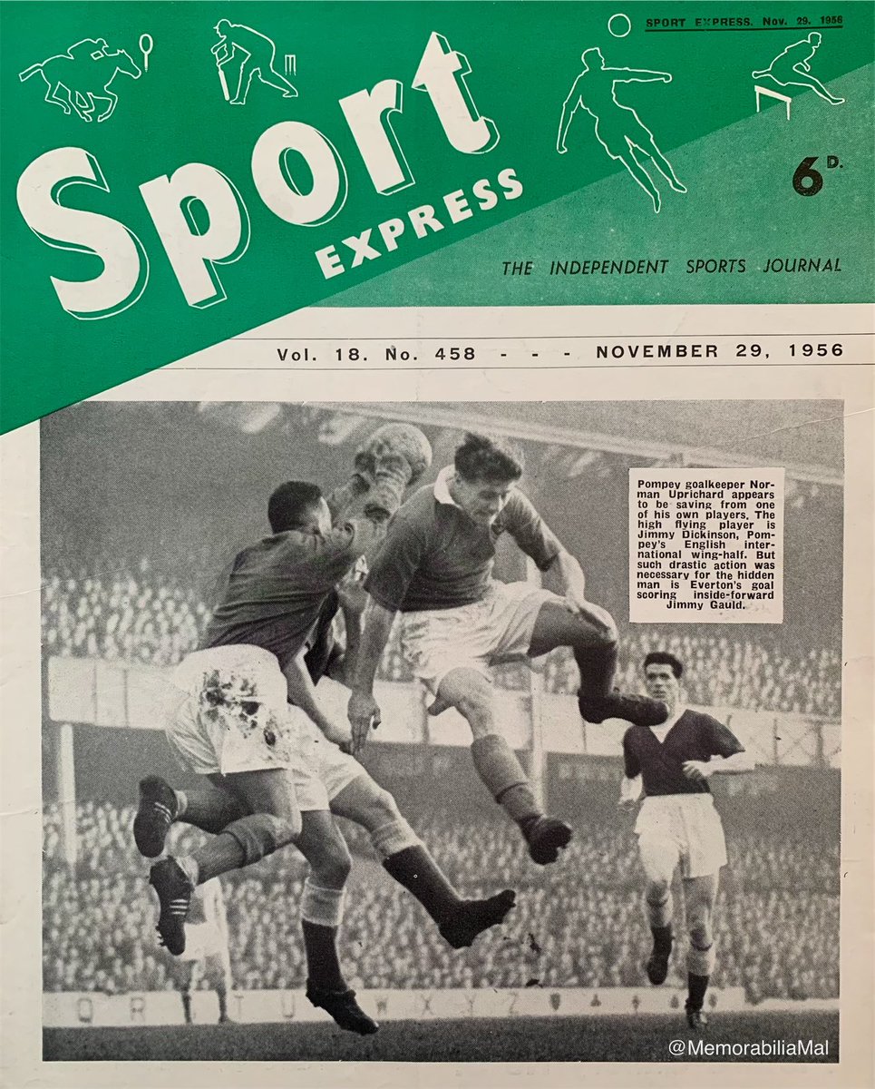 MemorabiliaMal's tweet image. Everton vs Portsmouth 10/11/56
A 2-2 draw in front of 37,406 at Goodison Park. Wally Fielding &amp;amp; Jimmy Gauld put Everton two up, Johnny Gordon quickly reduced the arrears before Ron Rafferty equalised with a diving header on 81 mins.
#EFC #Pompey 
Sport Express magazine 29/11/56