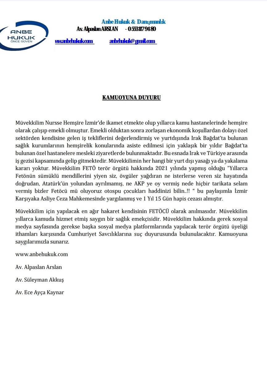 Kamuoyuna duyurulur..