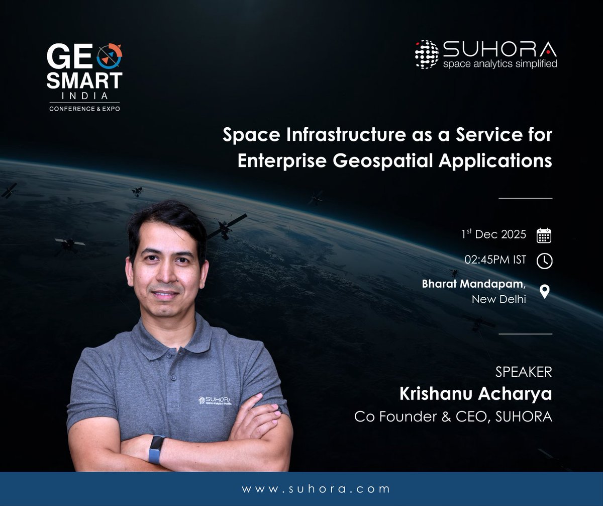 Our CEO, <a href="/krishanuhere123/">Krishanu Acharya</a> , will be joining the panel on “Space Infrastructure as a Service for Enterprise Geospatial Applications” at the CXO Summit, GeoSmart India on 1st December at Bharat Mandapam, New Delhi.

#CXOSummit #GeosmartIndia2025 #Suhora