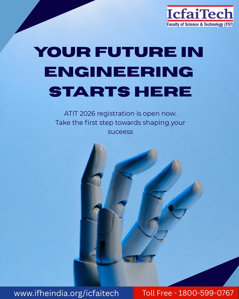 ICFAI_TECH's tweet image. ATIT 2026 is OPEN!
Start your B.Tech journey with IcfaiTech.
Fast &amp;amp; simple online admissions—apply now!
📝 forms.gle/9EM7EMDdihd3xF…
👉 ifheindia.org/icfaitech
📞 1800-599-0767
#ATIT2026 #IcfaiTech #BTechAdmissions #IFHEHyderabad #ApplyNow