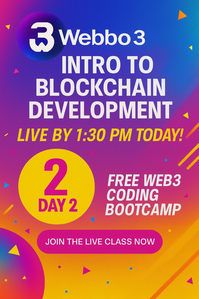webbo3's tweet image. Day 1 of our Web3 Coding Bootcamp was nothing short of electrifying! 🔥

We officially began our journey into the world of decentralized technology, breaking down what Web3 truly means and why it’s the biggest shift happening .

Join the community 👉 chat.whatsapp.com/KsQcU9hFz2XKGy…