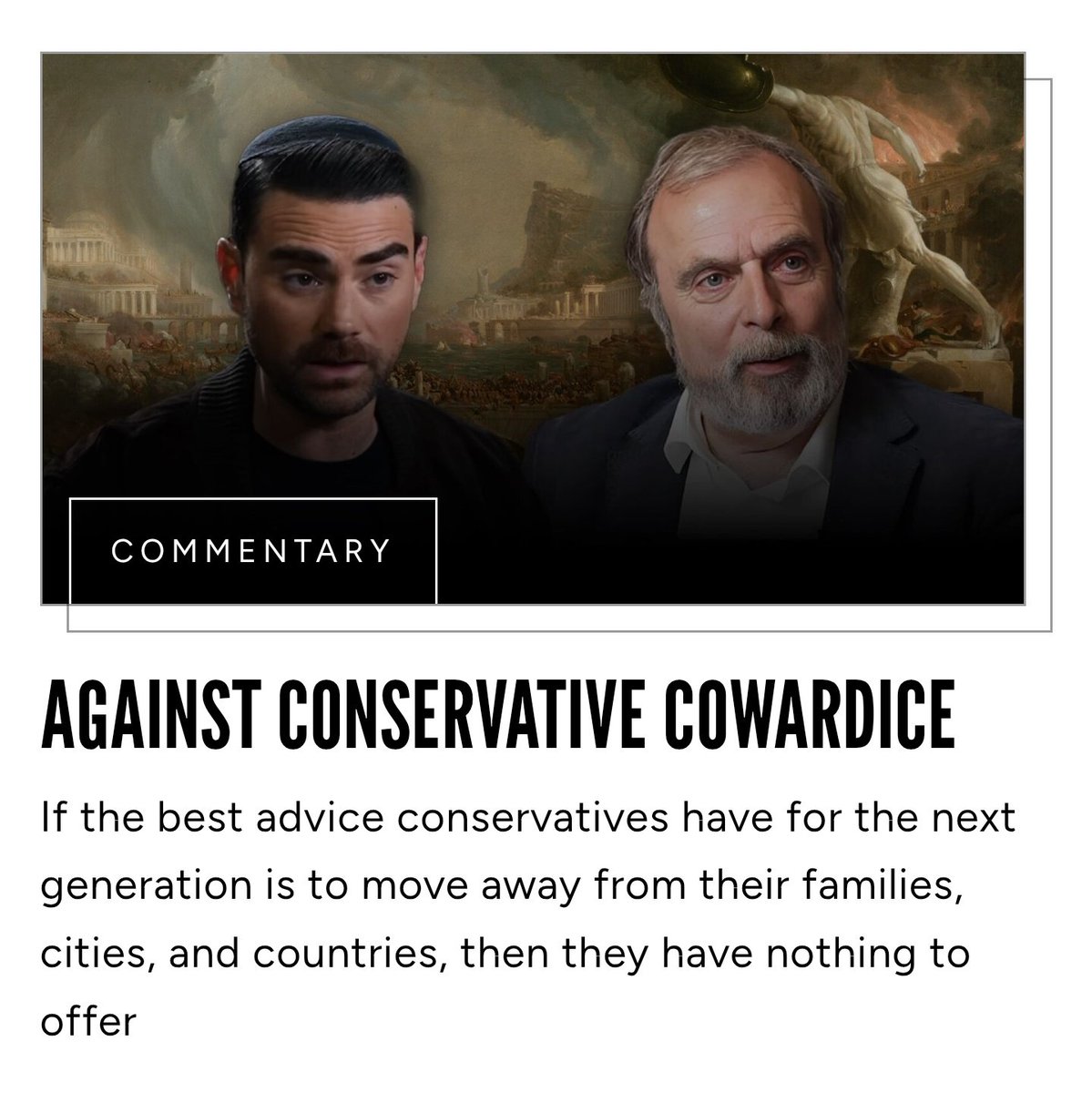 Con_Tomlinson's tweet image. If the best advice that Ben Shapiro, Peter Hitchens, and Dinesh D&apos;Souza have for young white men is to leave their families, move out of their hometowns, and flee their country, while every other group plays identity politics at their expense, then it&apos;s no shock that Conservative…