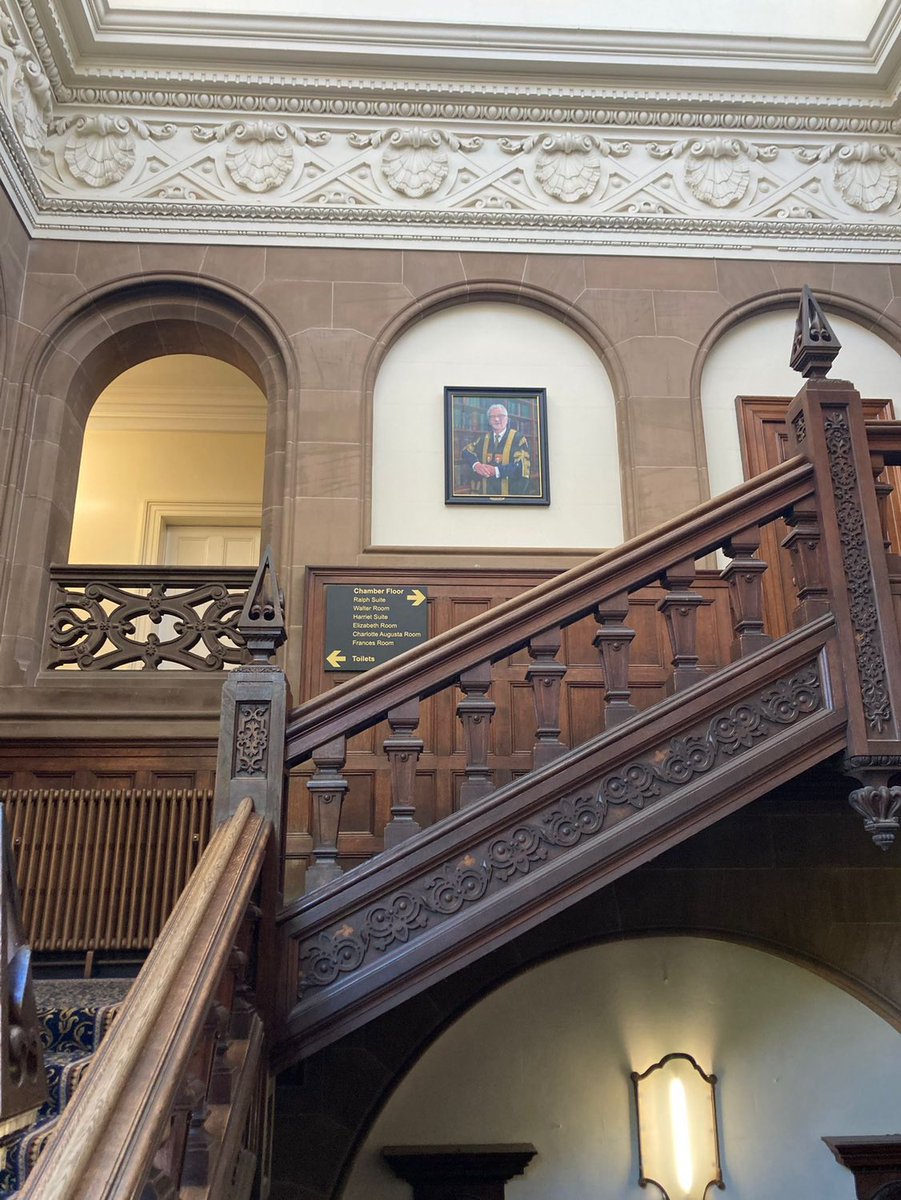 peterdavis_art's tweet photo. Proud to share that my portrait of Professor Trevor McMillan OBE (VC Keele Uni 2015β2025) is now permanently installed in Keele Hall as part of the Keele University Art Collection. Seeing it at the top of the majestic Victorian staircase is a real honour! #PortraitCommission https://t.co/KM7u0r2TEW