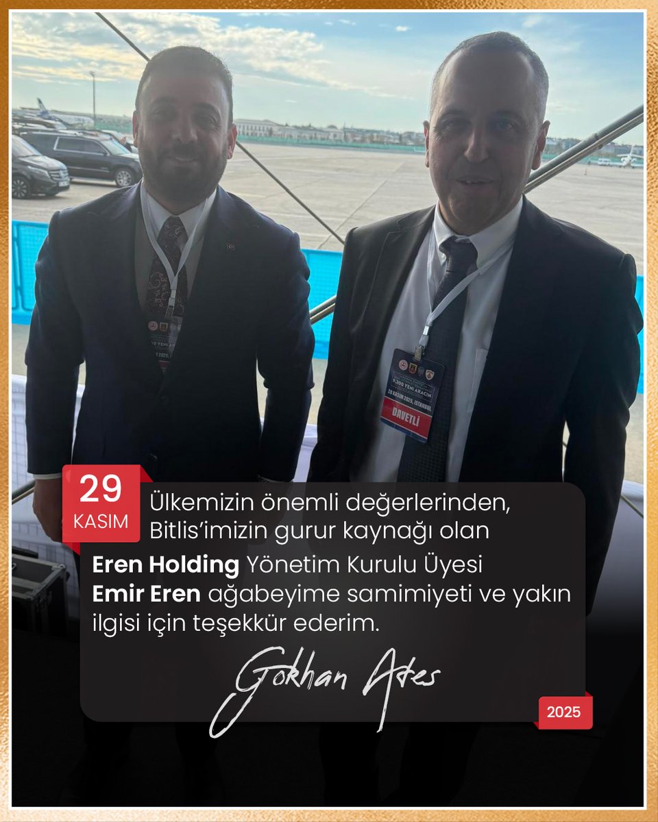 Ülkemizin önemli değerlerinden, Bitlis’imizin gurur kaynağı olan Eren Holding Yönetim Kurulu ÜyesiEmir Eren ağabeyime samimiyeti ve yakın ilgisi için teşekkür ederim.
