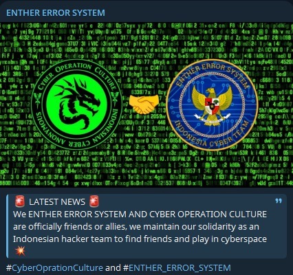 FalconFeedsio's tweet image. 🚨 Alert: New Hacktivist Alliance 🚨

ENTHER ERROR SYSTEM and CYBER OPERATION CULTURE have officially announced a new alliance.