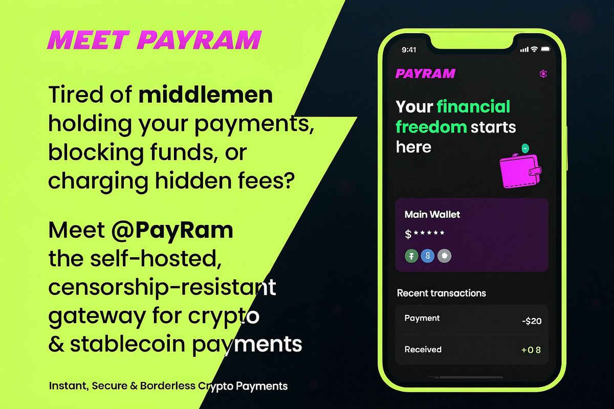 AhmadOnAlpha's tweet image. 🤦 Tired of middlemen holding your payments, blocking funds, or charging hidden fees?

Meet @PayRamApp the self-hosted, censorship-resistant gateway for crypto &amp;amp; stablecoin payments.