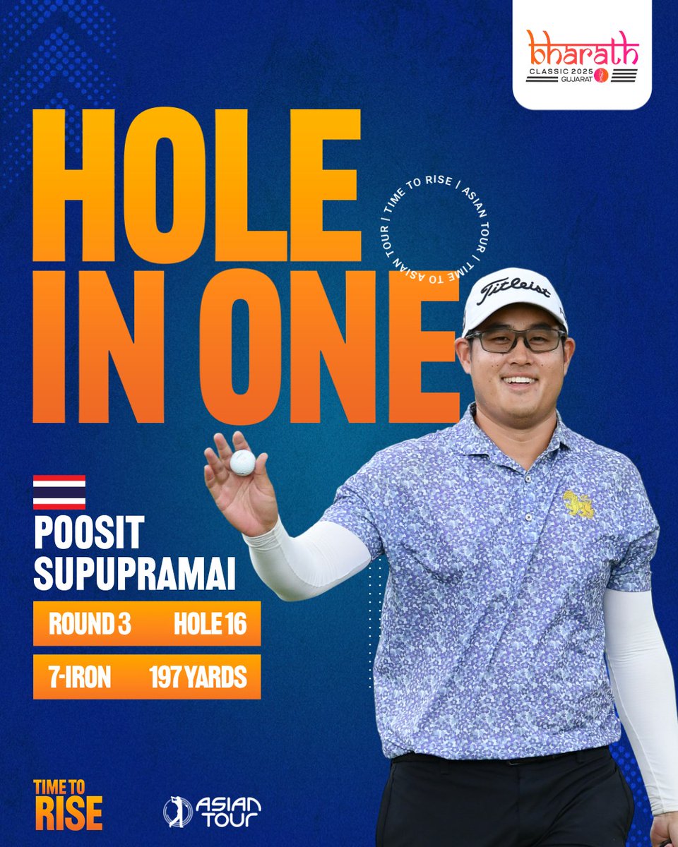 asiantourgolf's tweet image. Poosit Supupramai aces the 16th hole to seize the outright lead! 🔥

linktr.ee/asiantourgolf #BharathClassic2025 #IGPL #TimeToRise