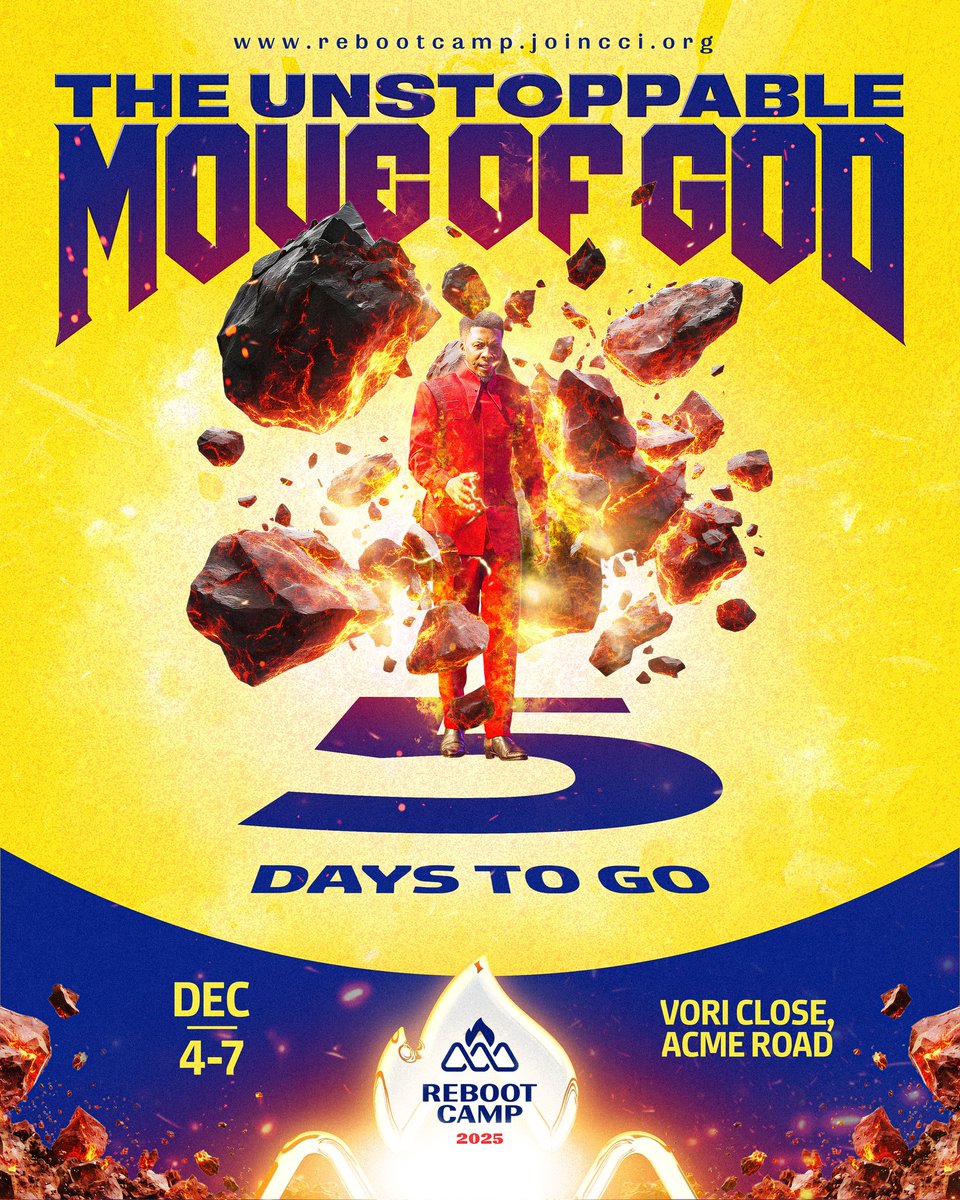 cci__online's tweet photo. We are just 5 days from the Reboot Camp 2025๐คธ๐พโโ๏ธ๐คธ๐พโโ๏ธ๐คธ๐พโโ๏ธ
๐Venue: Celebr8 Centre HQ, Vori Close, Acme Road, Ogba, Lagos.
๐
Date: December 4-7,2025
Don't miss it!โค๏ธ
#RebootCamp2025
#ComeGetRICH
#CCIGlobal
#Celebr8CentreHQ https://t.co/L011op6YfH