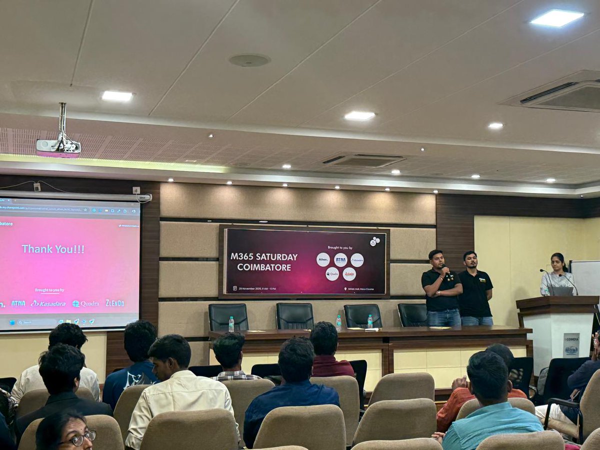 ✨ A packed and engaging session from Vishal Suresh on AthenIQ and the power of Semantic Kernel agents in supercharging Microsoft 365 automation.

#M365Coimbatore #M365Saturday #AIatWork