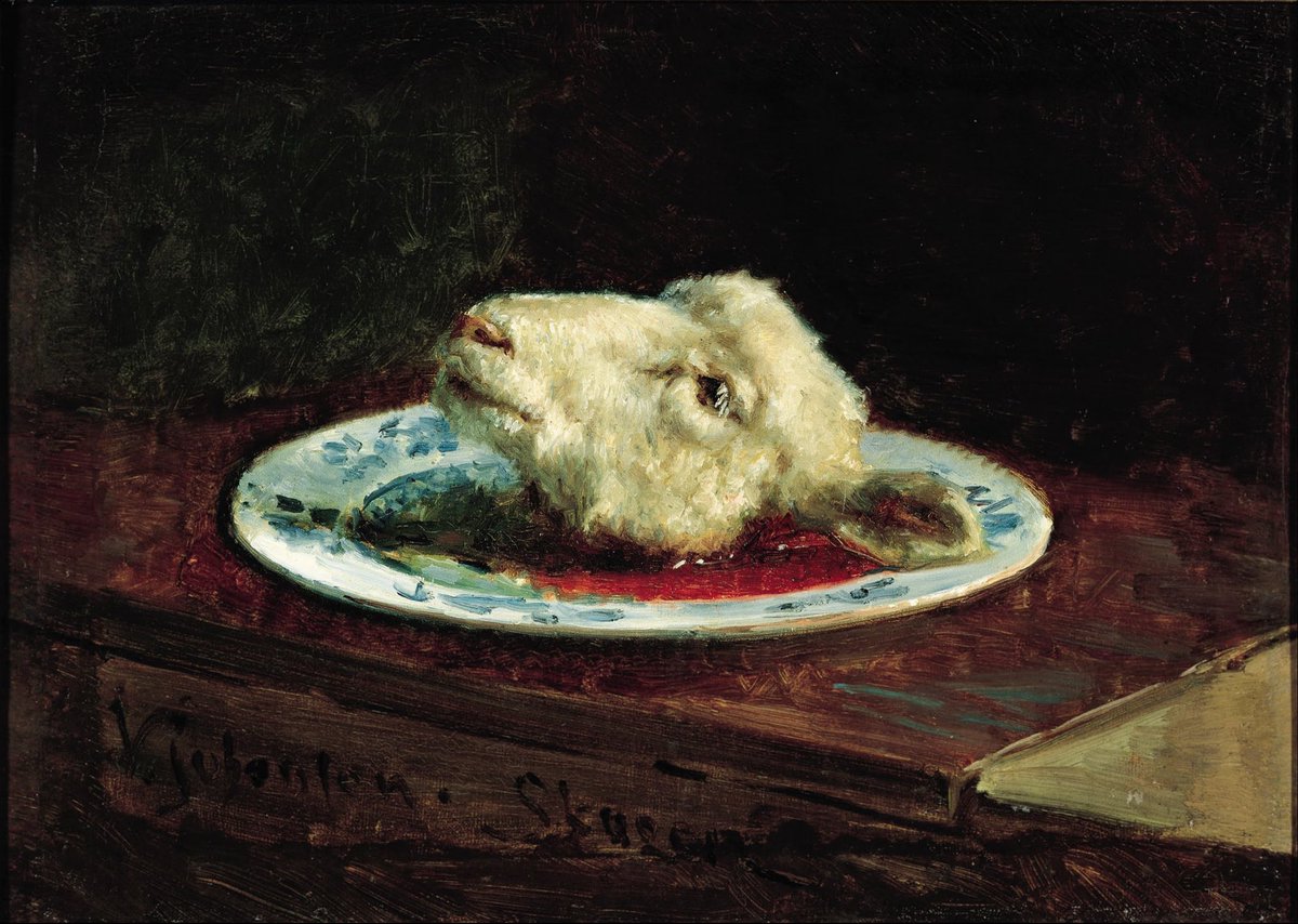ArtorOtherThing's tweet image. Lamb's Head on a Plate (1880), by Viggo Johansen