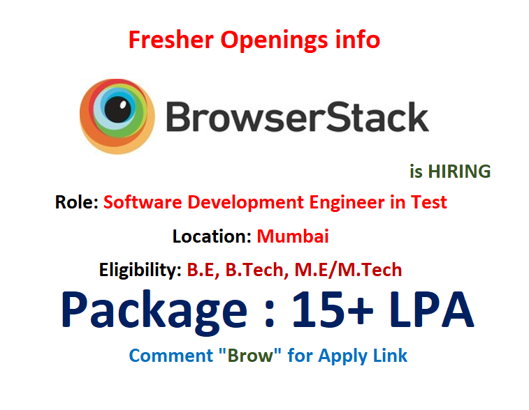 AkshayKumar_JAK's tweet image. BrowserStack is hiring #Freshers for #Software Development Engineer in Test 

Eligibility:
- BE/B.Tech from 2026 &amp;amp; Knowledge in writing automated tests using frameworks &amp;amp; tools 
- Ready to learn NodeJS &amp;amp; Ruby quickly, QA &amp;amp; SDLC

Link: browserstack.wd3.myworkdayjobs.com/External/job/M… 

#BrowserStack