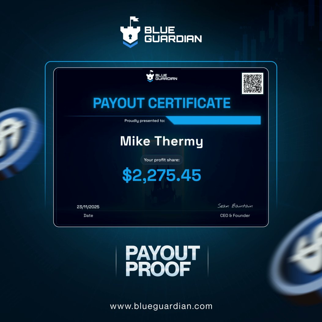 BlueGuardiancom's tweet image. Congratulations to our funded trader Mike Thermy! 🥳

You made smart choices, from picking a prop firm to picking the best trades

It has all led to this moment