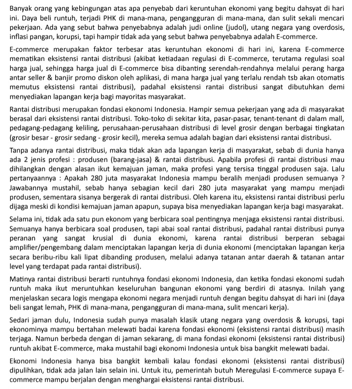 <a href="/investorgabut/">Bang Teguh 🐐</a> Faktor terbesar atas keruntuhan ekonomi di hari ini adalah E-commerce. Baca selengkapnya : "Kehancuran Ekonomi Akibat E-commerce Tidak Menjaga Rantai Distribusi" drive.google.com/file/d/1hTpHN0…