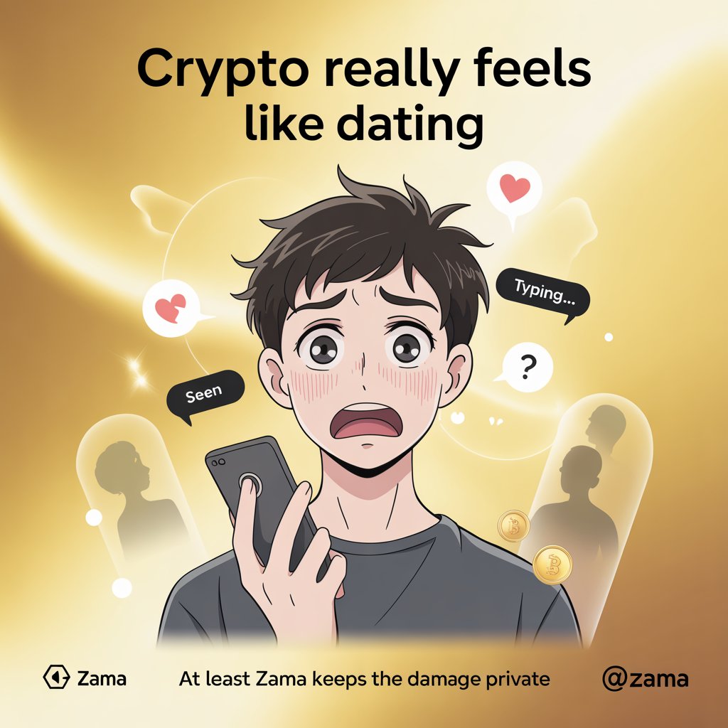 Trading crypto really feels like dating.
You buy at the top because it “felt right” 😭
Then the chart stops replying…

Still checking prices like it’s an ex’s profile.

At least Zama keeps the damage private.
Nobody needs to know how dramatic my portfolio is
<a href="/zama/">Zama</a>