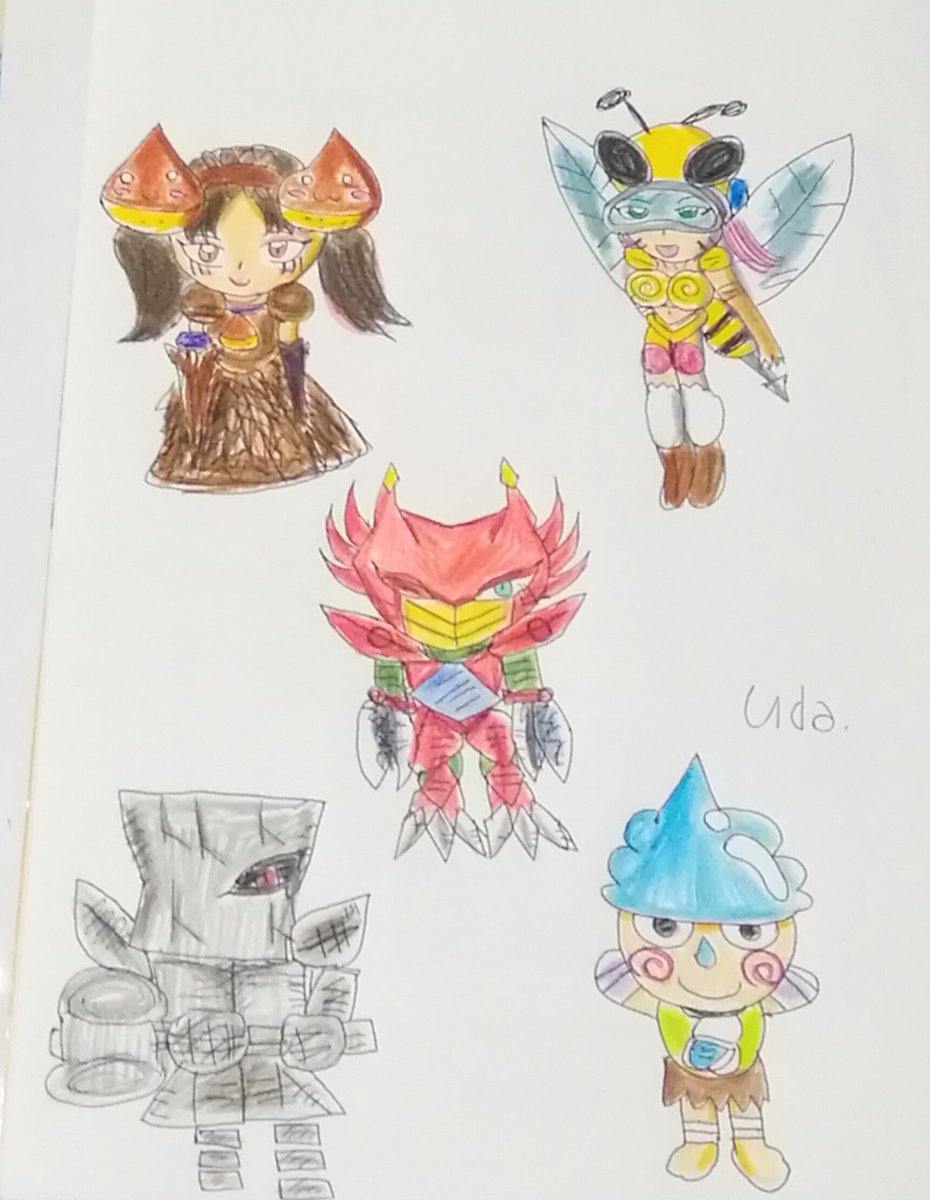 さるかに合戦のカニと仲間をモチーフに したオリキャラ。（猿はまだ