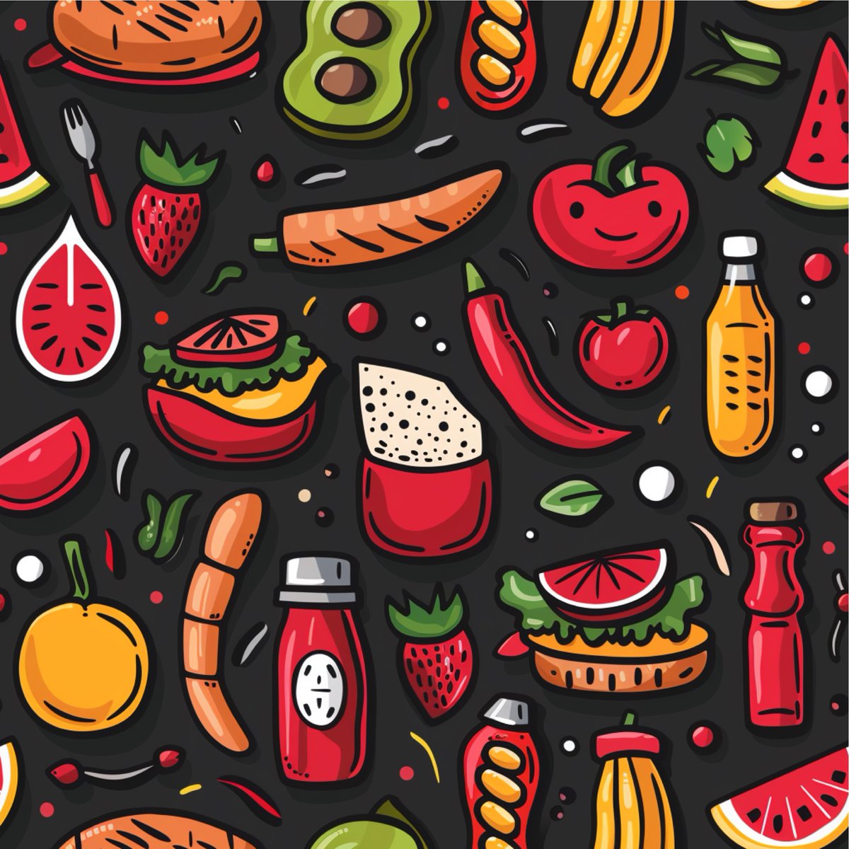 RalfiesDesign's tweet image. Vibrant, whimsical food icons burst with color and flavor on this bold Spoonflower fabric design. Bursting with lively patterns, perfect for crafting, home decor, and more. 

#SpoonflowerFabric #FoodIcons #ColorfulDesign #HomeDécor #CreativeTextiles #PatternLover