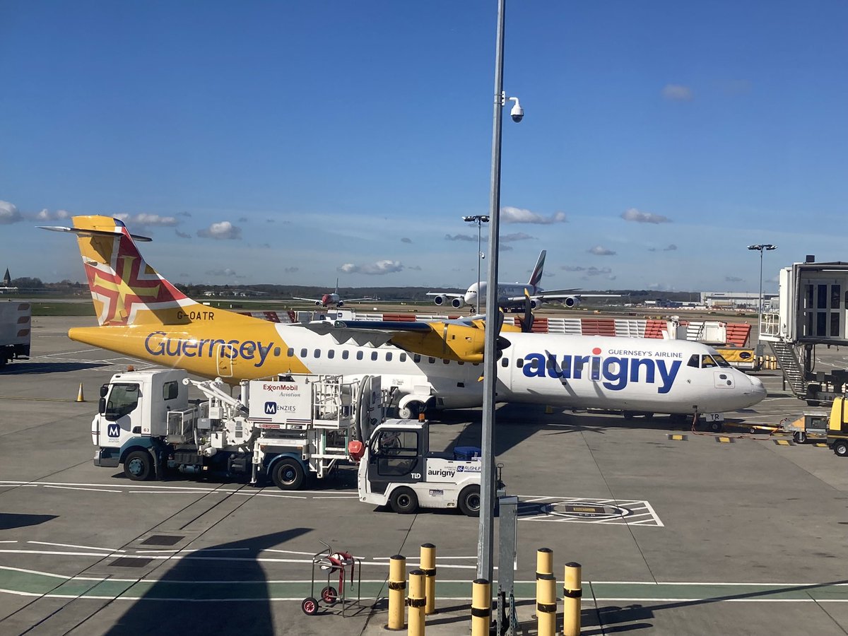 Ronst21's tweet image. #AlphabetChallenge #WeekVforVowels An Aurigny ATR aircraft on apron at an airport