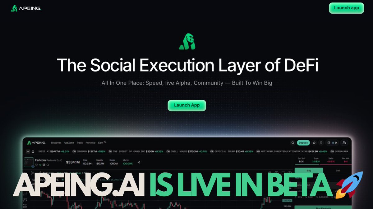 Web3Jobhq's tweet image. We were very early on the @ApeingAI Ambassador Program. Our team even pitched community members who likely got in as ambassadors.

The market has been chaotic lately, filled with uncertainty and fear.

Thankfully, Apeing stands strong a Solana DeFi platform built for high-speed…