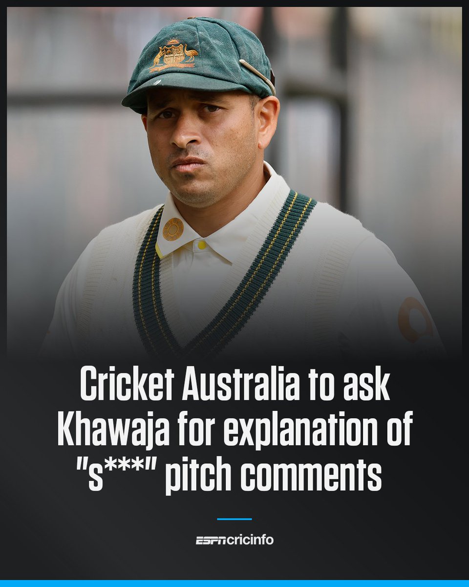 Cricket Australia officials will meet with Usman Khawaja this week and ask the opener to explain himself over criticism of the Perth pitch

Full story: srkl.in/6017BAuXfc